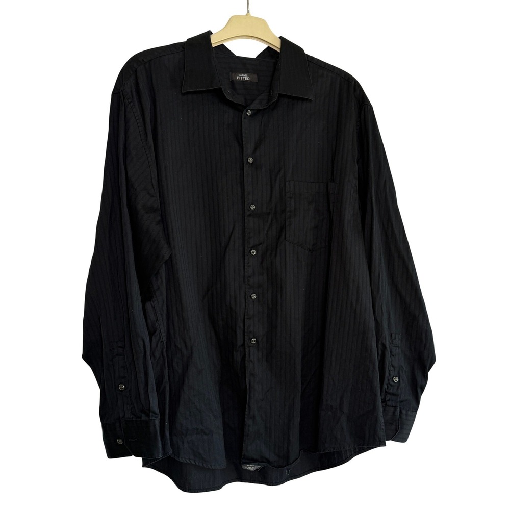 Alfani Mens Fitted‎ Black Tonal Stripe Button Down Shirt 17.5 34-35 XL Cotton